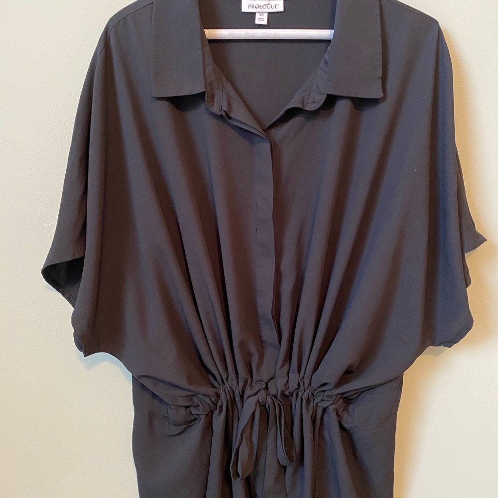 Flowy Black Blouse with waist cinch